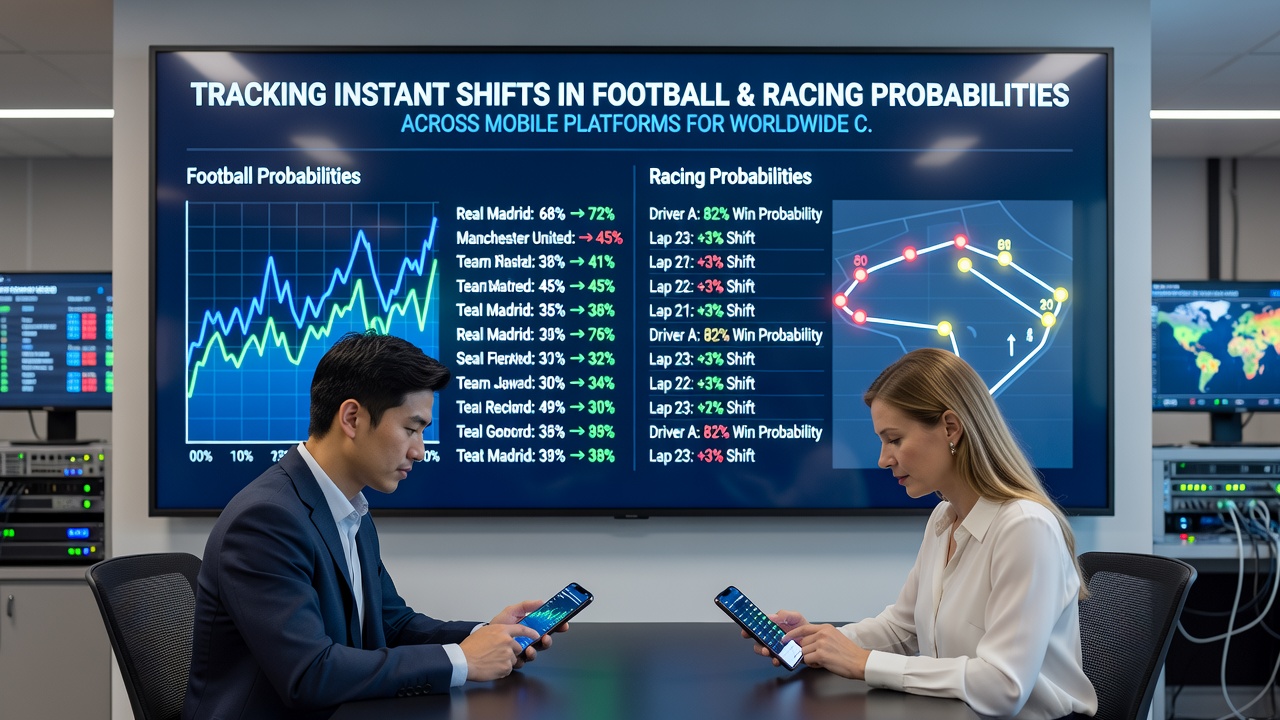 Data synchronization dashboard showing football and racing probabilities aligned across global casino networks